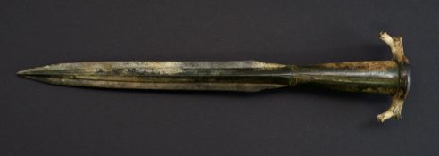 Bronzene Lanzenspitze eines Sauspießes, wohl keltisch um 500 v. Chr.