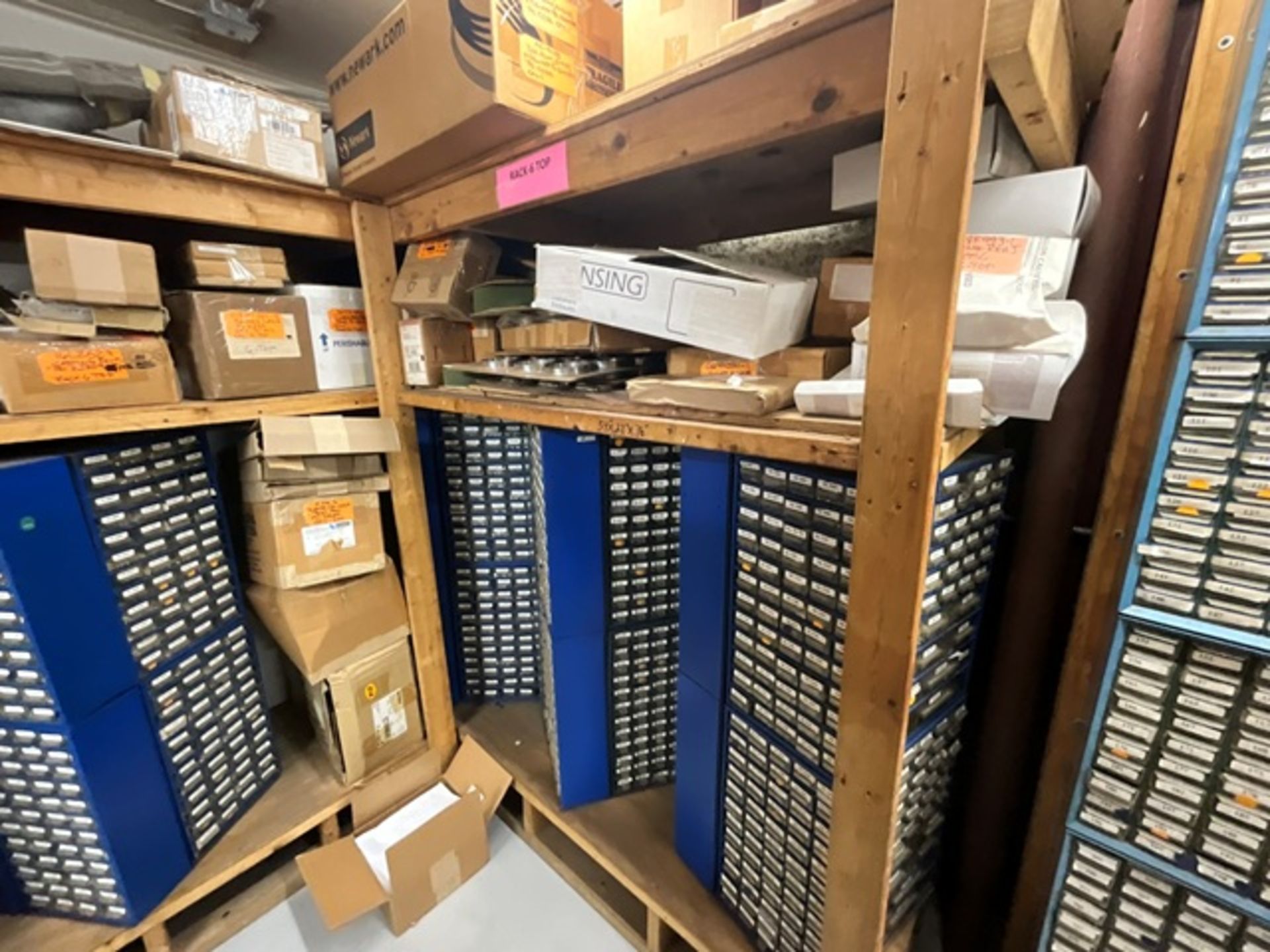 (48) Wall of Hardware Bin Cabinets, Bin Rack, (6) Rotating Hardware ...