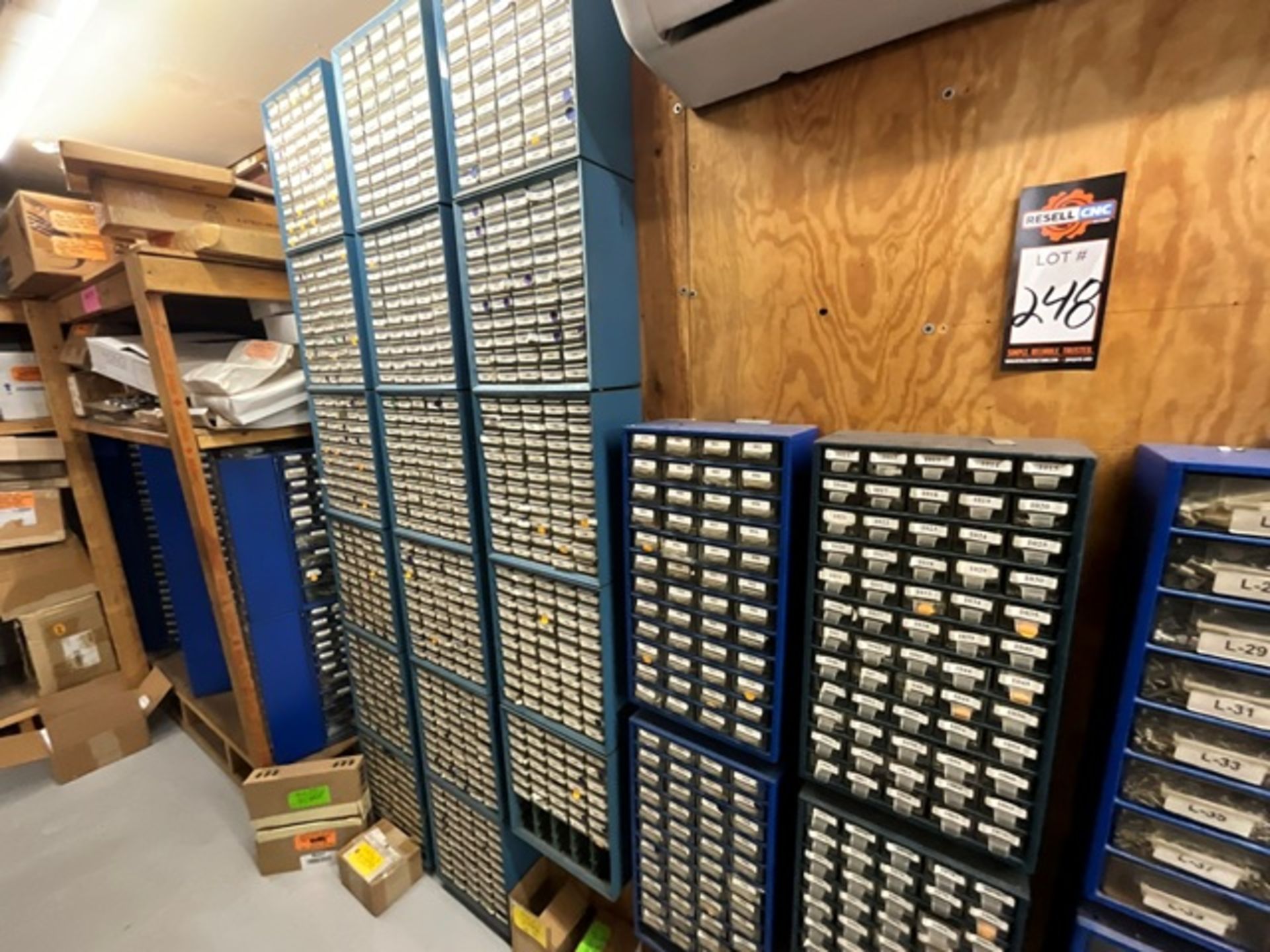 (48) Wall of Hardware Bin Cabinets, Bin Rack, (6) Rotating Hardware ...