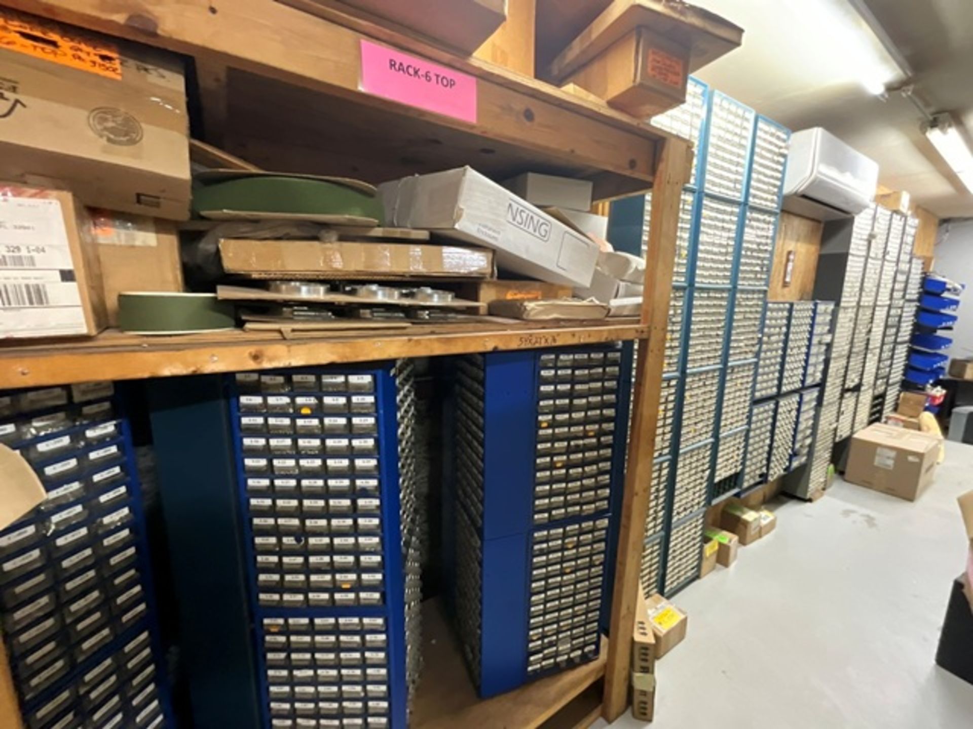 (48) Wall of Hardware Bin Cabinets, Bin Rack, (6) Rotating Hardware ...