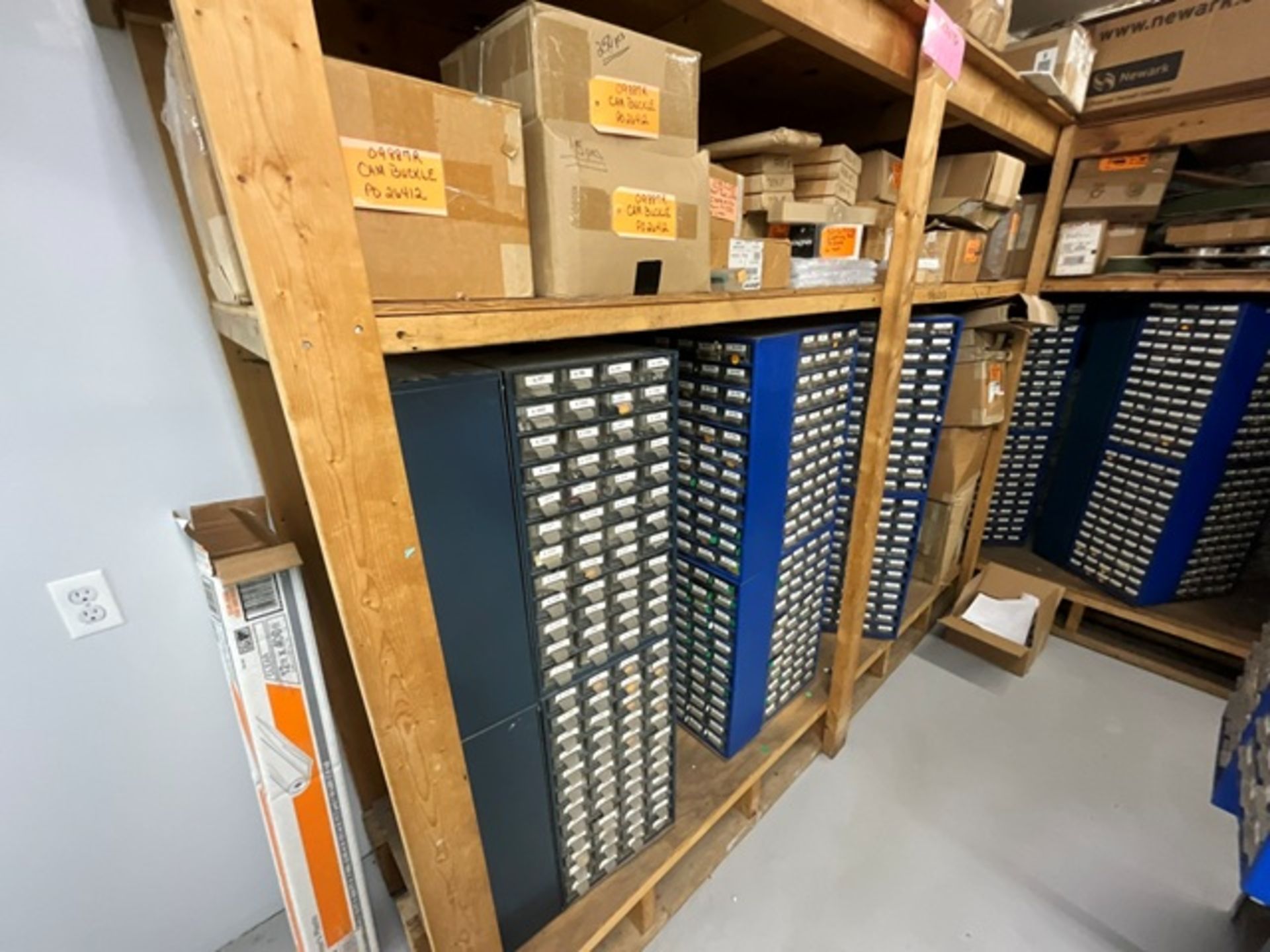 (48) Wall of Hardware Bin Cabinets, Bin Rack, (6) Rotating Hardware ...