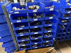 Free-Standing Rack with Large Inventory of Plus & Thread Gages in Blue Plastic Tote Bins