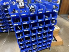 Free-Standing Rack with Large Inventory of Plus & Thread Gages in Blue Plastic Tote Bins