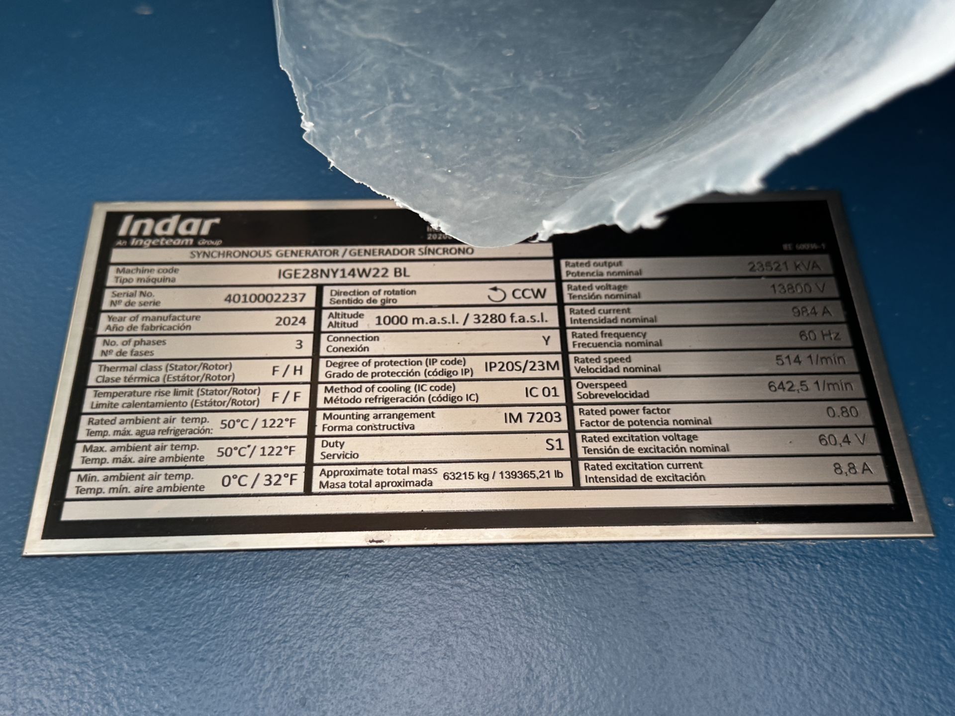 2024 Ingeteam Indar IGE28NY14W22 BL — 23.5 MVA Brushless Two‑Bearing ...