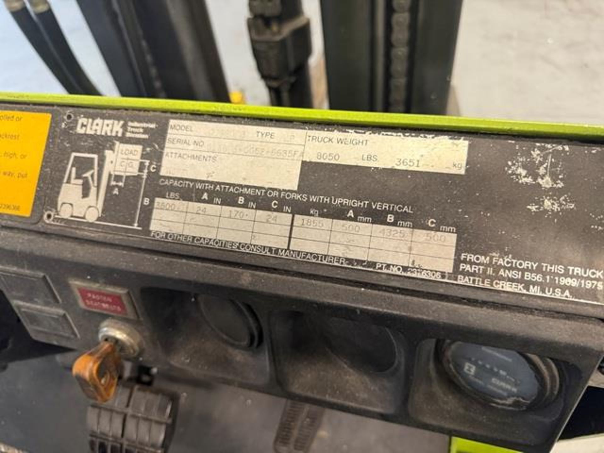 4,000lb Clark Model CCS20MB Propane Forklift - Image 11 of 12