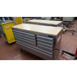 SGS Mobile Tool Chest in (what appears to be) aluminium/stainless steel, with wooden benchtop. Inclu