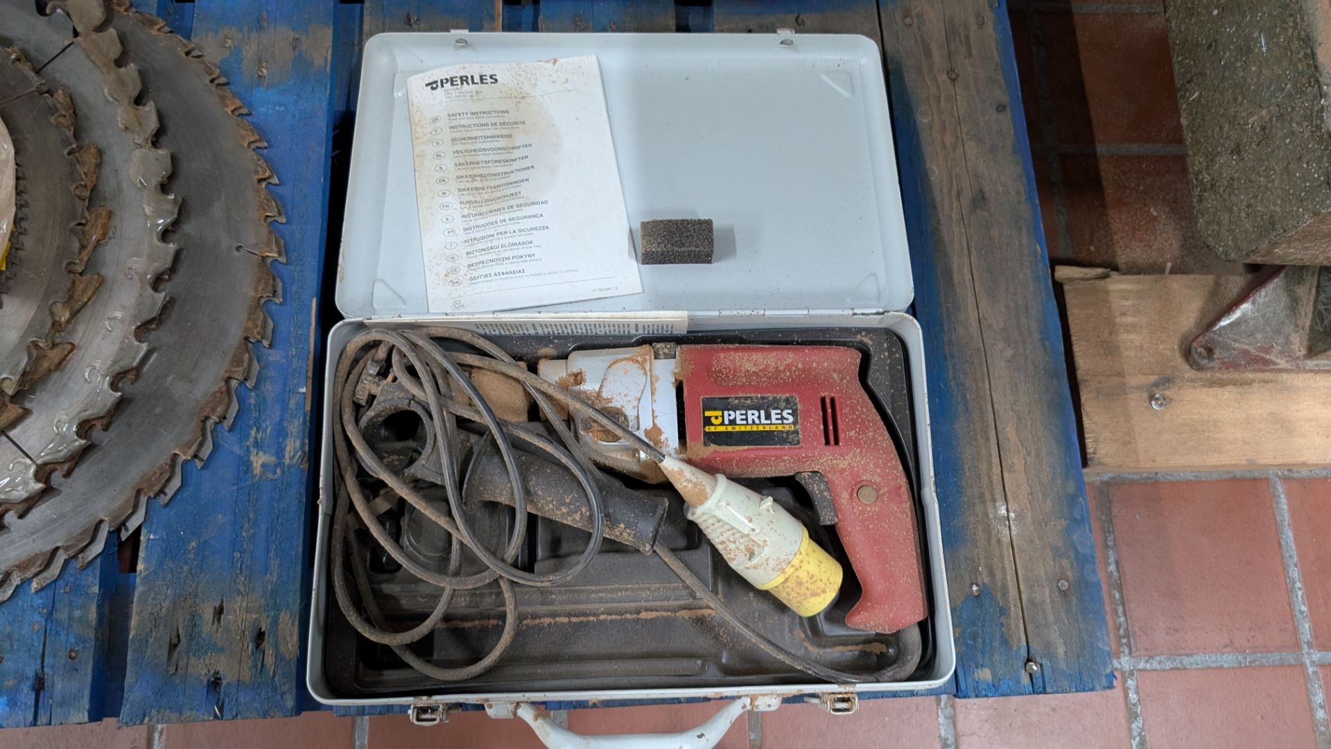 Contents of a Pallet comprising Stack of Sawblades, 110V Drills and DBB Morticer - Image 13 of 17