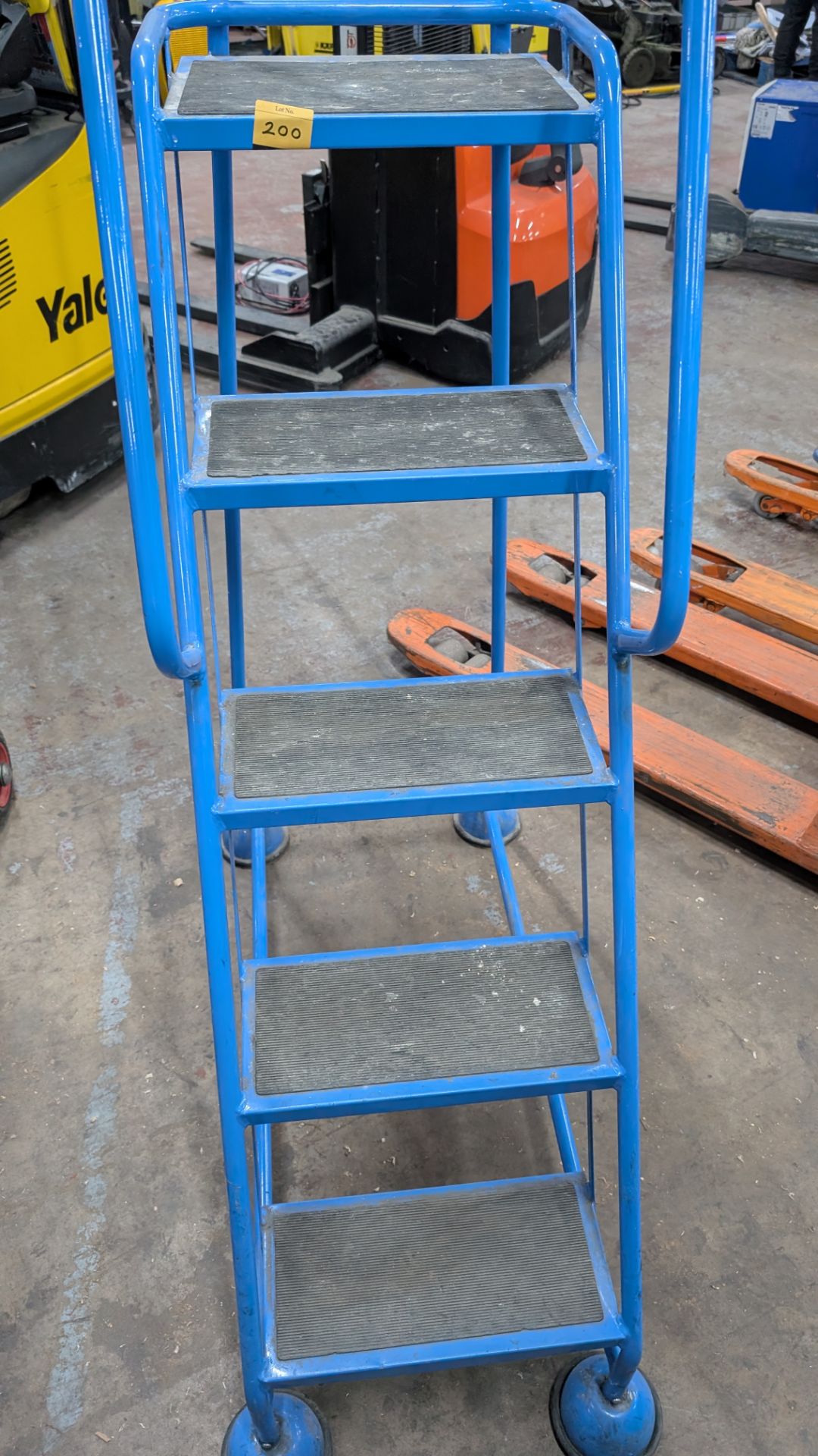 1 off Blue Metal Library Steps with handrail which brake automatically as the user ascends the steps - Image 11 of 13