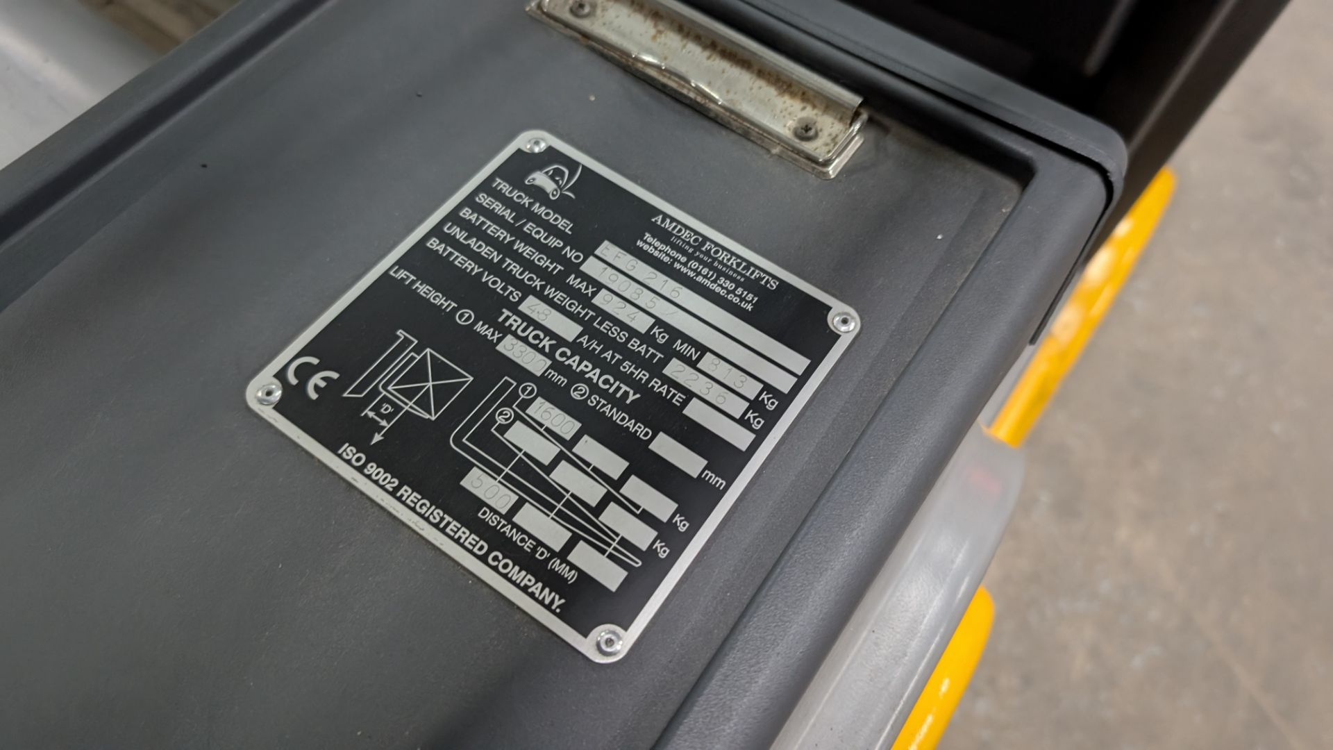 2018 Jungheinrich EFG 216 Electric 3-Wheel Counterbalance Forklift Truck, with side shift. Serial No - Image 3 of 20