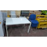 1 off White Table plus 4 Stacking Blue Upholstered Stand Chairs with Chrome Frames