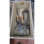 Contents of a Crate of assorted Hand Tools/ Clamps