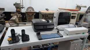 Quantity of Office Equipment comprising the total contents of a Table - this lot includes phones, pr