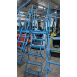 1 off Blue Library Steps with brake system and tall safety handrail