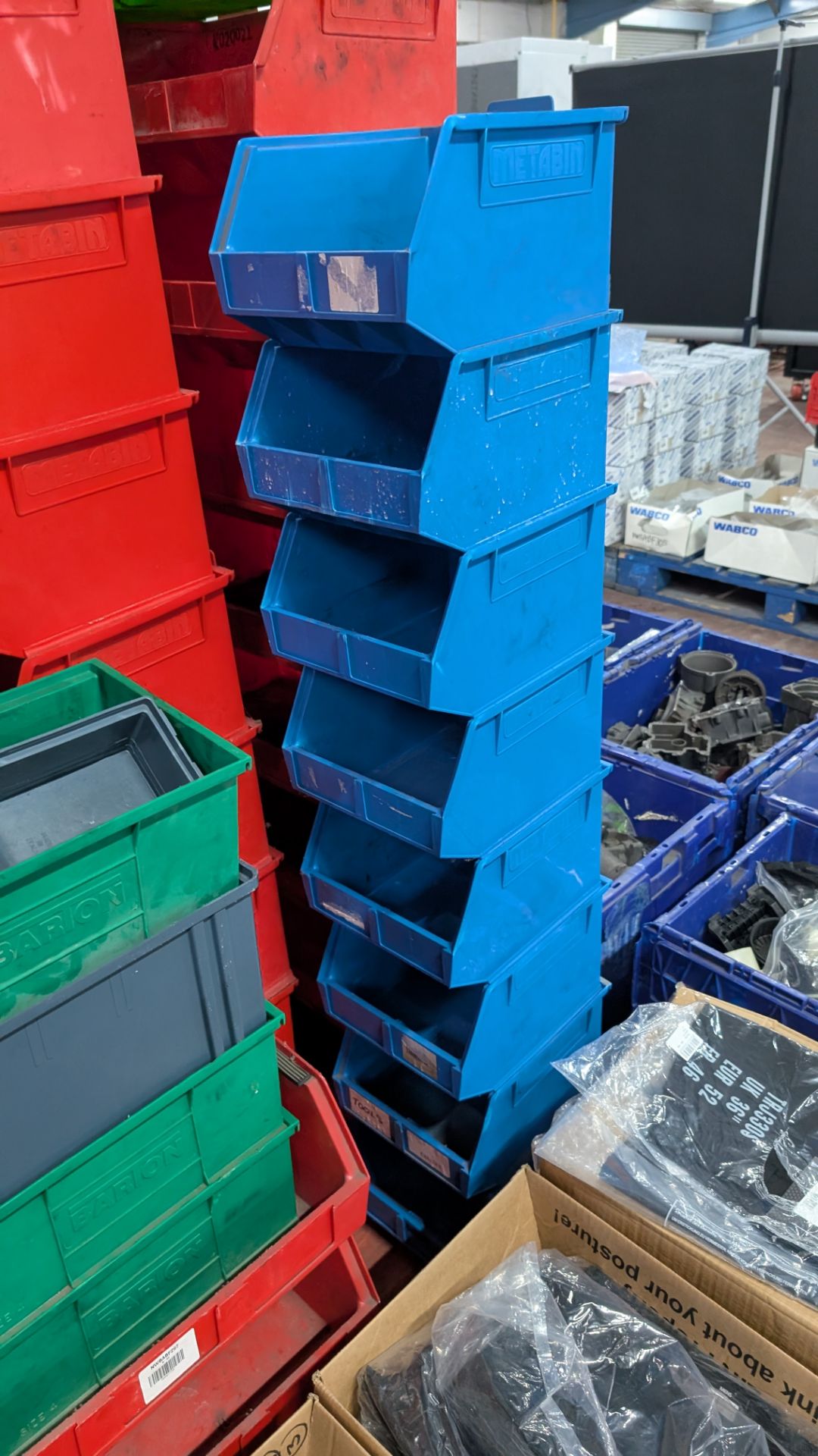Quantity of Metabin Storage Bins, plus 4 off wall-mountable metal cards for holding same. In total t - Image 11 of 13