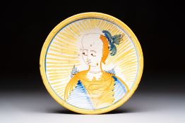 An Italian maiolica 'Portrait' dish, Sicily or Southern Italy, 17th C.