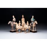 Five Chinese polychrome pottery figures, Sui/Tang/Ming