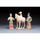 Three Chinese polychrome pottery figures, Sui/Ming
