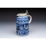 A Westerwald stoneware tankard with a mounted pewter lid, Germany, 18th C.