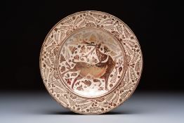 A rare large Hispano-Moresque lustre-glazed 'Stag' dish, Spain, 17th C.