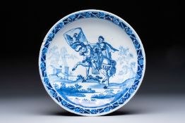 A blue and white Dutch Delft 'Julius Caesar' dish, after an engraving by Adriaen Collaert, early 18t