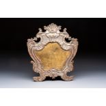 An Italian 'Memento Mori' brass plate with skeleton engraving, mounted in an altar card, 18/19th