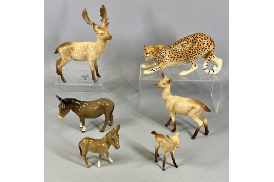 GROUP OF BESWICK ANIMALS including cheetah model no. 3009, stag, deer and foal, and donkey and foal, - Image 1 of 5