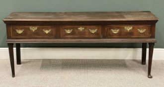 19TH CENTURY OAK SHROPSHIRE DRESSER BASE with crossbanding and brass drop handles, 74 (h) x 179 (