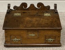 18TH CENTURY LIGHT OAK WRITING SLOPE with brass carry handles, 28 (h) x 47 (w) x 33cms (d)
