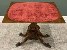 VICTORIAN BURR WALNUT FOLD-OVER CARD TABLE, with red baize, 74 (h) x 94 (w) x 47cms (d) (open)