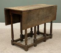 EARLY 19TH CENTURY OAK GATELEG TABLE on turned supports, 74.5 (h) x 44/104 (w) x 102cms (d)