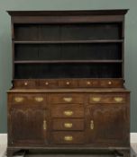 19TH CENTURY OAK WELSH DRESSER with brass drop handles and knobs, 205 (h) x 160 (w) x 48cms (d)