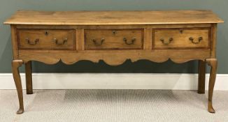 LIGHT OAK SHROPSHIRE DRESSER BASE, c. 1900, with shaped apron and string inlay, 85 (h) x 187 (w) x