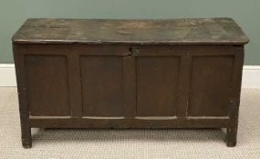 EARLY OAK FOUR PANEL COFFER, 64 (h) x 124 (w) x 48cms (d) Provenance: private collection Conwy