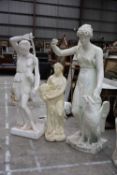 THREE CLASSICAL SCULPTURES AFTER THE ANTIQUE, various materials, including 'Amazone' with bow, '