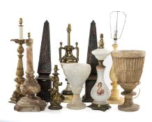 GROUP OF LAMPS including three alabaster lamps Provenance: The Cornelia Bayley Collection from
