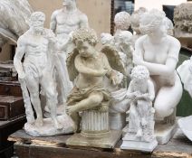ASSORTED DECORATIVE STATUES, various materials including classical figures, largest 83cms (h) (7)
