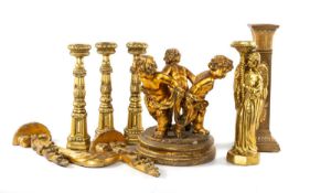 ASSORTED MODERN GOLD PAINTED RESIN ORNAMENTS, including candlesticks (7) Comments: chips, inspection