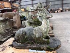 GOOD PAINTED CAST IRON MODEL OF A RECUMBENT STAG, facing to destra, on plinth base, 84cms (h)