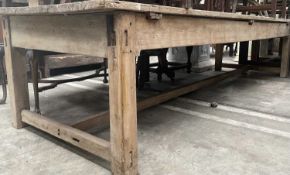LARGE ANTIQUE STRIPPED PINE FARMHOUSE TABLE, triple plank top, on square section legs, 81 (h) x
