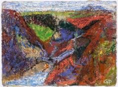 GWILYM PRICHARD pastel on paper - coastal scene with inlet, signed with initials, 14 x 19cms