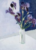 GWILYM PRICHARD oil on canvas - still life vase of irises, fully signed and dated verso 1998, 71 x