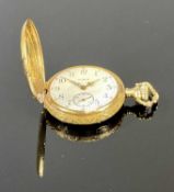 ELGIN 14CT GOLD CASED FULL HUNTER FOB WATCH, keyless, signed white enamel dial