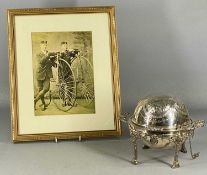 CYCLING INTEREST: VICTORIAN EPNS GLOBE CAVIAR SERVER, with revolving cover, ornately embossed
