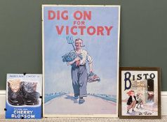 FRAMED ADVERTISING POSTERS, 'Dig On For Victory', 76 x 51cms, and two other smaller (3)