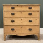 VINTAGE PINE CHEST OF DRAWERS, brass drop handles, 97 (h) x 95 (w) x 55cms (d)