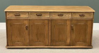 BELIEVED ERCOL SIDEBOARD, with four doors and four drawers, 72 (h) x 160 (w) x 49cms (d)