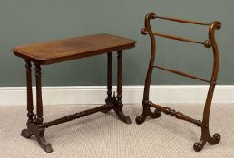 VICTORIAN MAHOGANY LIBRARY TABLE, turned uprights and stretcher, 69 (h) x 90 (w) x 45cms (d)