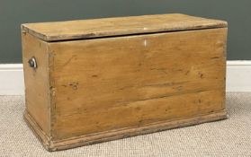 VINTAGE PINE BLANKET BOX with metal cup handles, 43.5 (h) x 83 (w) x 43cms (d)