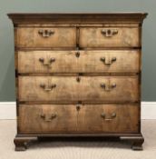ANTIQUE WALNUT CHEST OF DRAWERS, brass drop handles, string inlay, on bracket feet