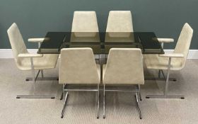 PIEFF CONTEMPORARY DINING TABLE & CHAIRS, chrome and glass topped, 70.5 (h) x 150 (w) x 74cms (d)